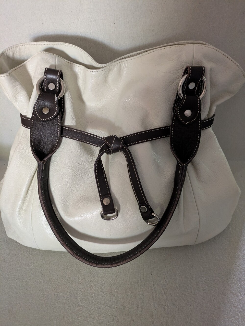 Cavalcanti Cream And Brown Slouchy Tote Hobo 2005-2009 Italian Leather